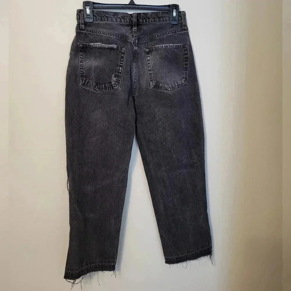 We the Free Free People Black Heavily Distressed Straight Raw Hem Mom Jeans(28) - Picture 8 of 13